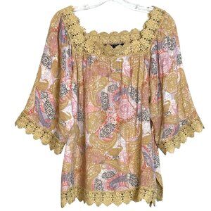 Zac & Rachel Women's Large 3/4 Sleeve Crochet Blouse